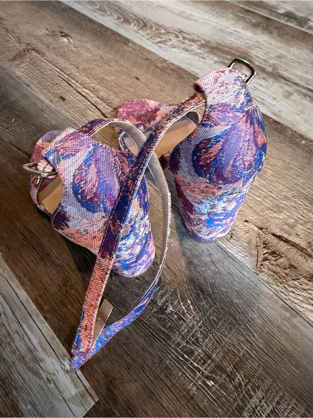 Steve Madden Pink and Blue Floral Block Heel Sandals